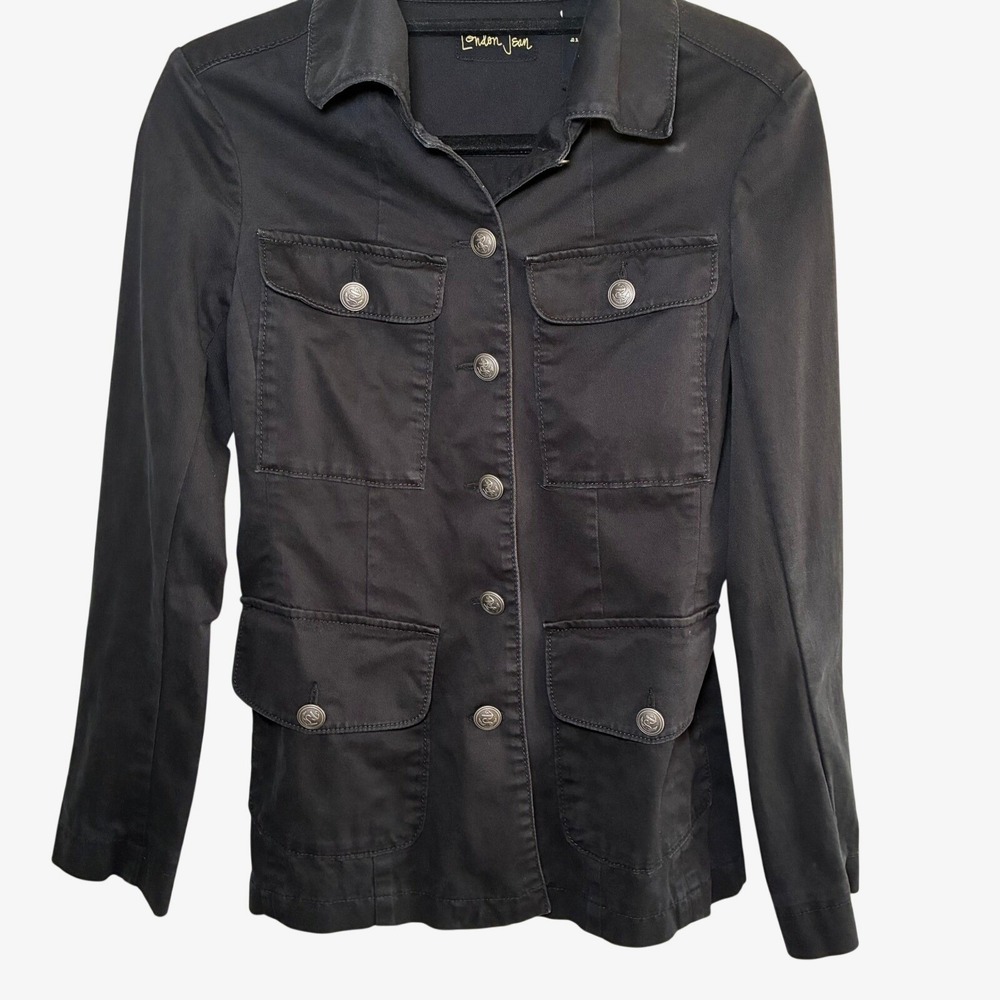 Black Chore Jacket Womens Small Utility Military Field Coat Pockets Tailored